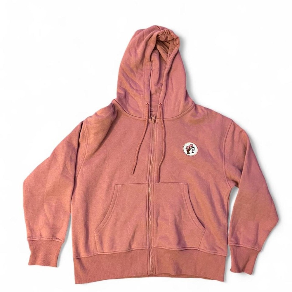 Buc-ees pink cotton & polyester zip up hoodie in a S